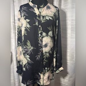 Joan Vass Black Floral Blouse